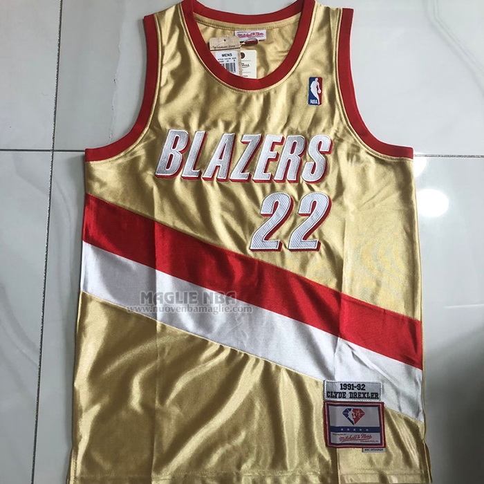 Maglia
 Clyde Drexler NO 22 Portland Trail Blazers Mitchell & Ness 1991-92 Or
